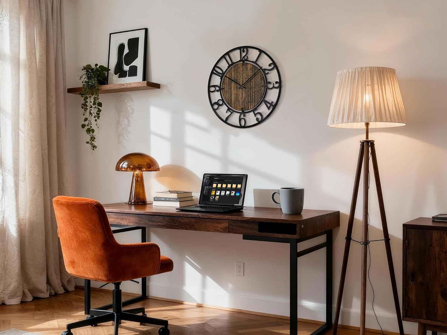 Large Wall Clocks, 20" Black Big Wall Clock for Living Room Decorative by Battery Operated, Oversized Farmhouse Silent Walls Clock with Metal Arabic Number for Office, Classroom, Bedroom