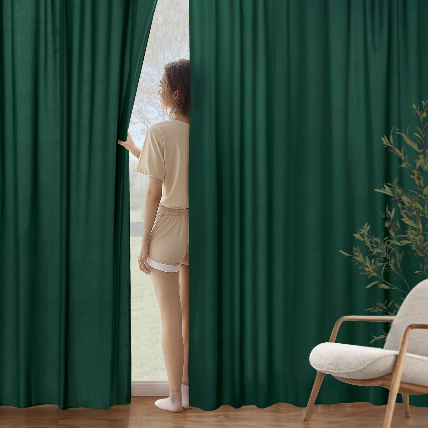 MIULEE Hunter Green Privacy Sheer Curtains That Let Light in 90 Inches Long Non-See-Through Semi Sheer Curtain Light Filtering Window Christmas Drapes for Living Room Bedroom 2 Panels Set 42 X 90