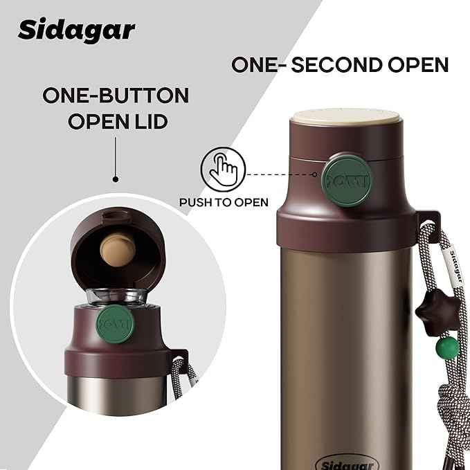 18 oz Insulated Water Bottle, Stainless Steel Travel Mug with Lid, Double Wall Vacuum Sports Water Bottle, BPA Free, Leak-Proof, Fits in Car Cup Holder, Great for Men Kid School, Brown