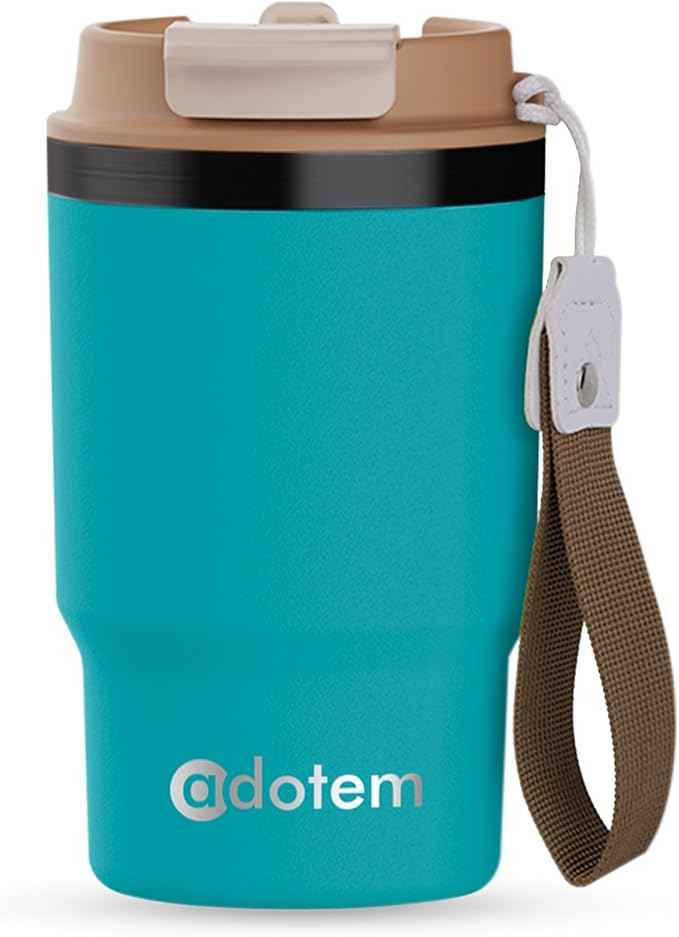 Insulated 16oz Stainless Steel Tumbler Mug Leakproof Double Walled Vacuum Thermal Coffee Cup with 2-in-1 Straw & Lid, Cupholder-Friendly Travel Mug for Hot & Cold Drinks (Blue)