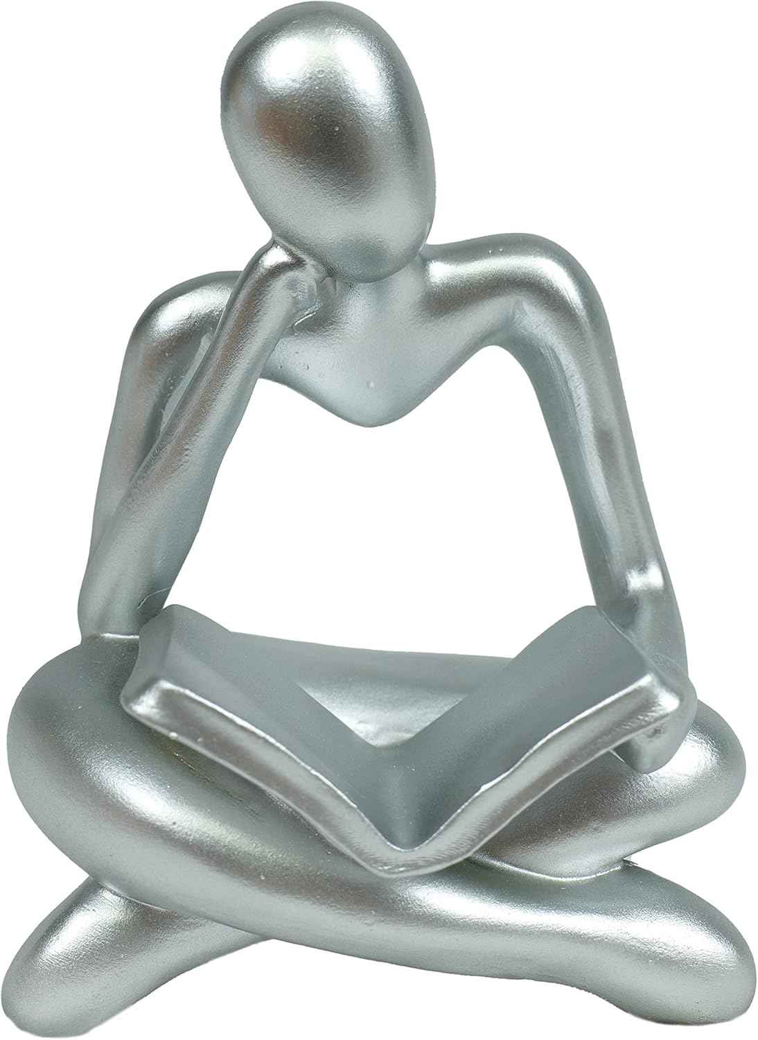 Thinker Statue - Silver Sculpture, Abstract Art, Women Figurine, Modern Decor Accents for Living Room, Office, Bookshelf