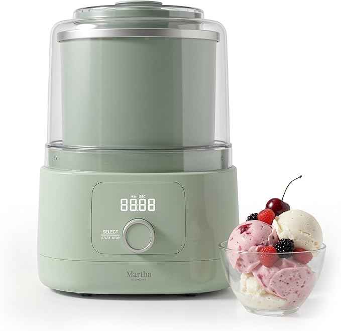 Martha Stewart Ice Cream Maker, 2 Quart Double-Insulated Freezer Bowl, Sorbet & Frozen Yogurt, Ready in 20 Minutes, Mix-Ins Chute, Easy to Clean, Honeydew Green