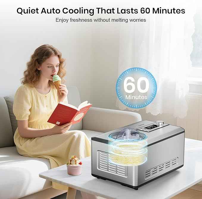 Gasbye Ice Cream Maker with Upgraded Compressor, [40% Faster Freezing], No Pre-Freezing Needed, LED Display, 2.1 Qt Capacity, Easy Operation for Ice Cream & Yogurt, Stainless Steel