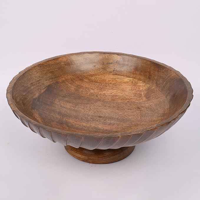 EDHAS Mango Wood Decorative Wooden Bowl Hand Carved Home Decor for Dining Table Center, Living Room, Kitchen Décor (12" x 12' x 4.75")