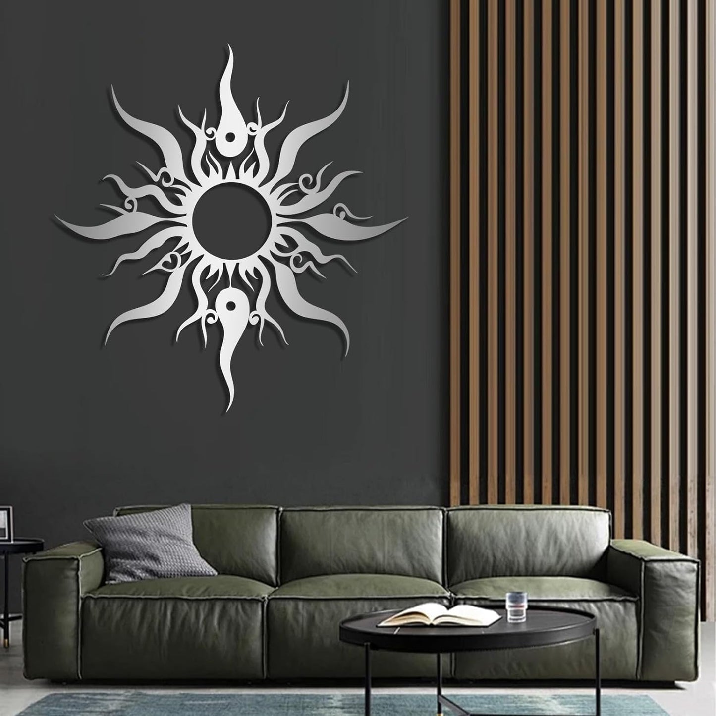 Hotuijxca Metal Wacky Sun Wall Art, Wacky Sun Metal Decor for Livingroom, Bedroom (Silver, 19"x18"/47x45cm, metal wall art)