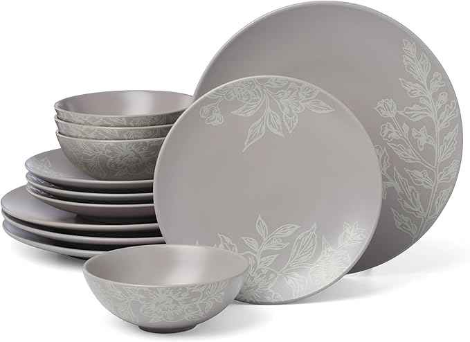 Oneida 897506 Roseto 12-Piece Dinnerware Set, Pumice, Grey