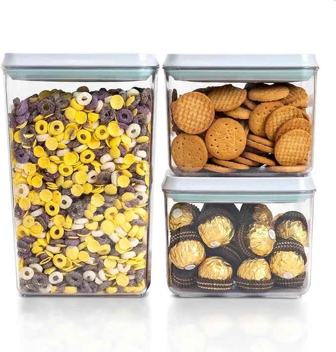 Pop Top Food Storage Containers, 3-Piece Pantry Containers with Lids Airtight, BPA Free Pop Containers for Food Storage, 2 * 1.3Qt+2.9Qt