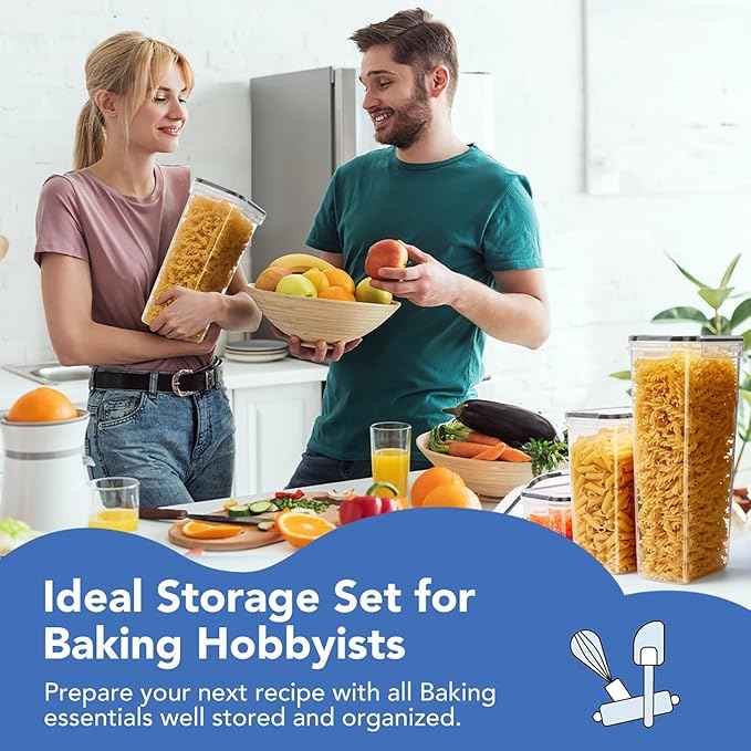 42 PCS Airtight Food Storage Containers with Lids, BPA Free Clear Plastic Kitchen and Pantry Organization and Storage Set for Flour, Sugar, Cereal, Pasta, Includes 42 Labels and Marker