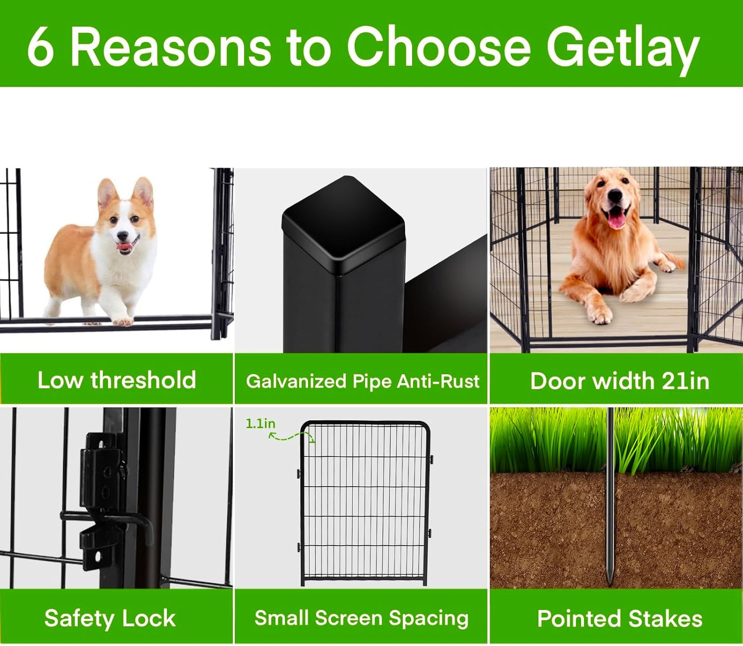 Garden Fencing 36 inch High, 10 Panels Total 22.1 Ft(L) Dog Fence Outdoor for Yard, Gate 21 inches Wide with Low Sills. Animal Barrier Fence, Fencing for Garden Beds, Rabbit Fences