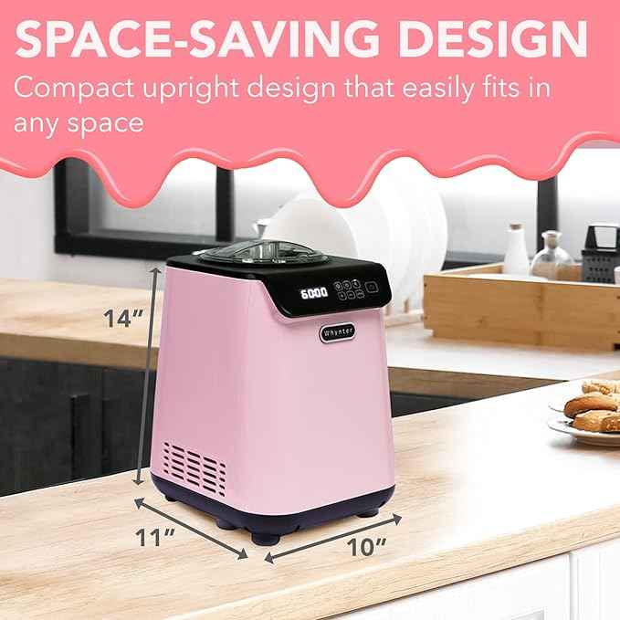 Whynter Ice Cream Maker Machine Automatic 1.28 Qt Upright with Built-In Compressor, LCD Digital Display & Timer, No Pre-Freezing, ICM-128BPS, Black/Pink