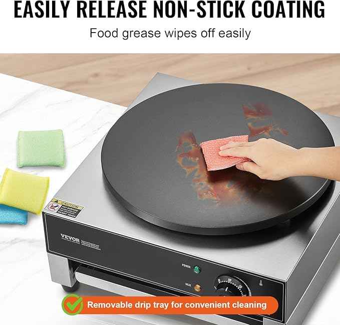 VEVOR Electric Crepe Maker, 16-Inch Commercial Crepe Machine, 1700W Flat Plate Crepe Griddle, Nonstick Stainless Steel Pancake Making Machine, Desktop Circular Cereals Pancake Stove with Temp Control