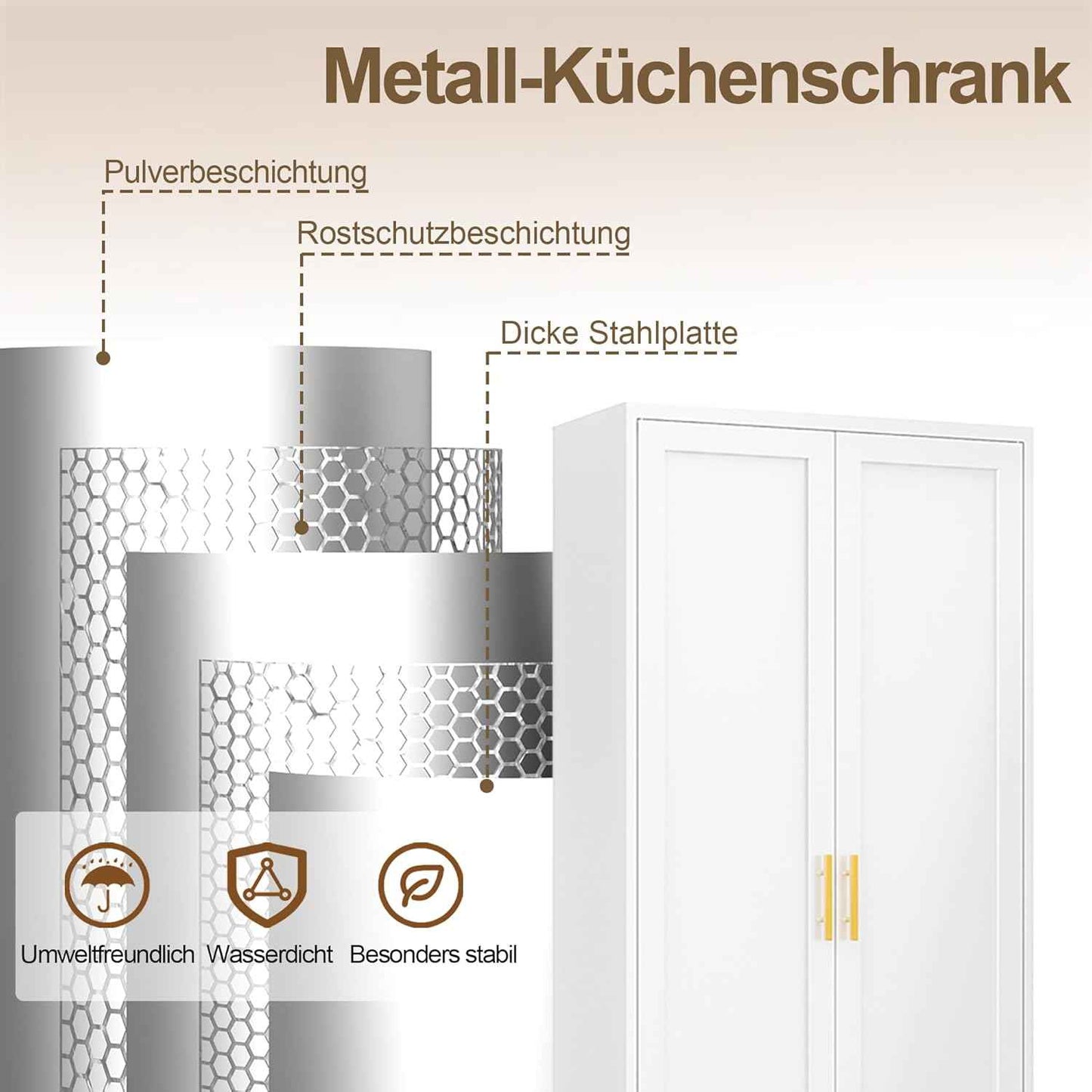 71" Tall Kitchen Pantry Cabinet, White Metal Kitchen Pantry Storage Cabinet with Doors and 4 Adjustable Shelves, Freestanding Pantry Cupboard for Living, Dining Room, Kitchen