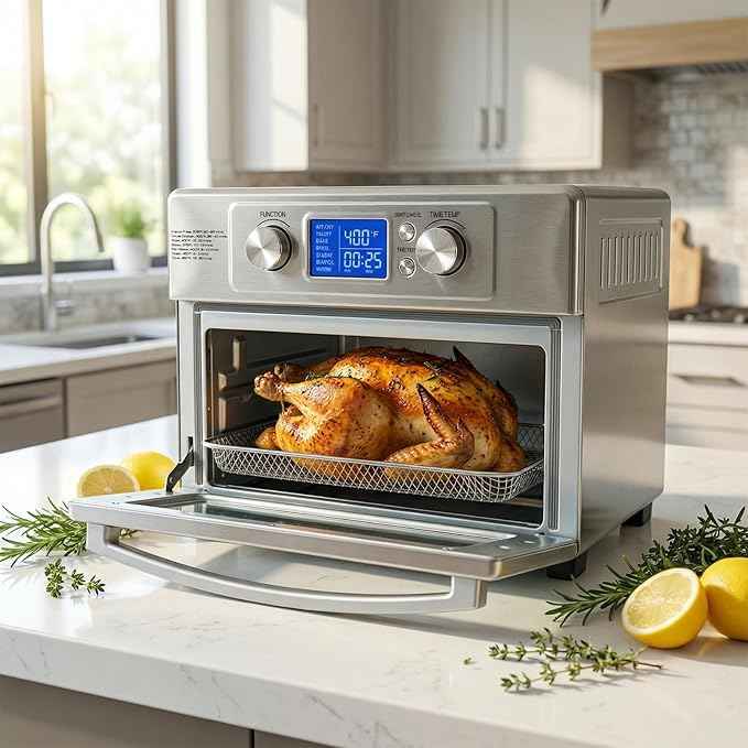 OLIXIS Air Fryer Toaster Oven Combo Extra Large, 23QT Convection Oven Countertop 4 Functions in 1, 4 Accessories Included, Stainless, Up to 450°F