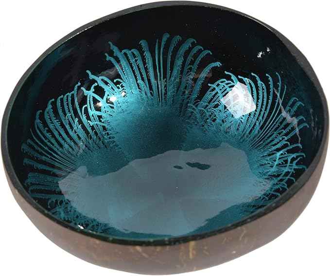 ChezMax Natural Coconut Bowl With Mother of Pearl Inlaid Shell - Key Holder for Entryway Table, Candy Container, Nuts and Dry Snacks Storage - Round Handcrafted Decoration