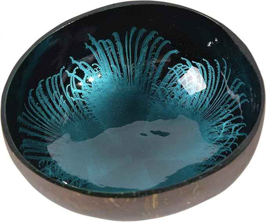ChezMax Natural Coconut Bowl With Mother of Pearl Inlaid Shell - Key Holder for Entryway Table, Candy Container, Nuts and Dry Snacks Storage - Round Handcrafted Decoration