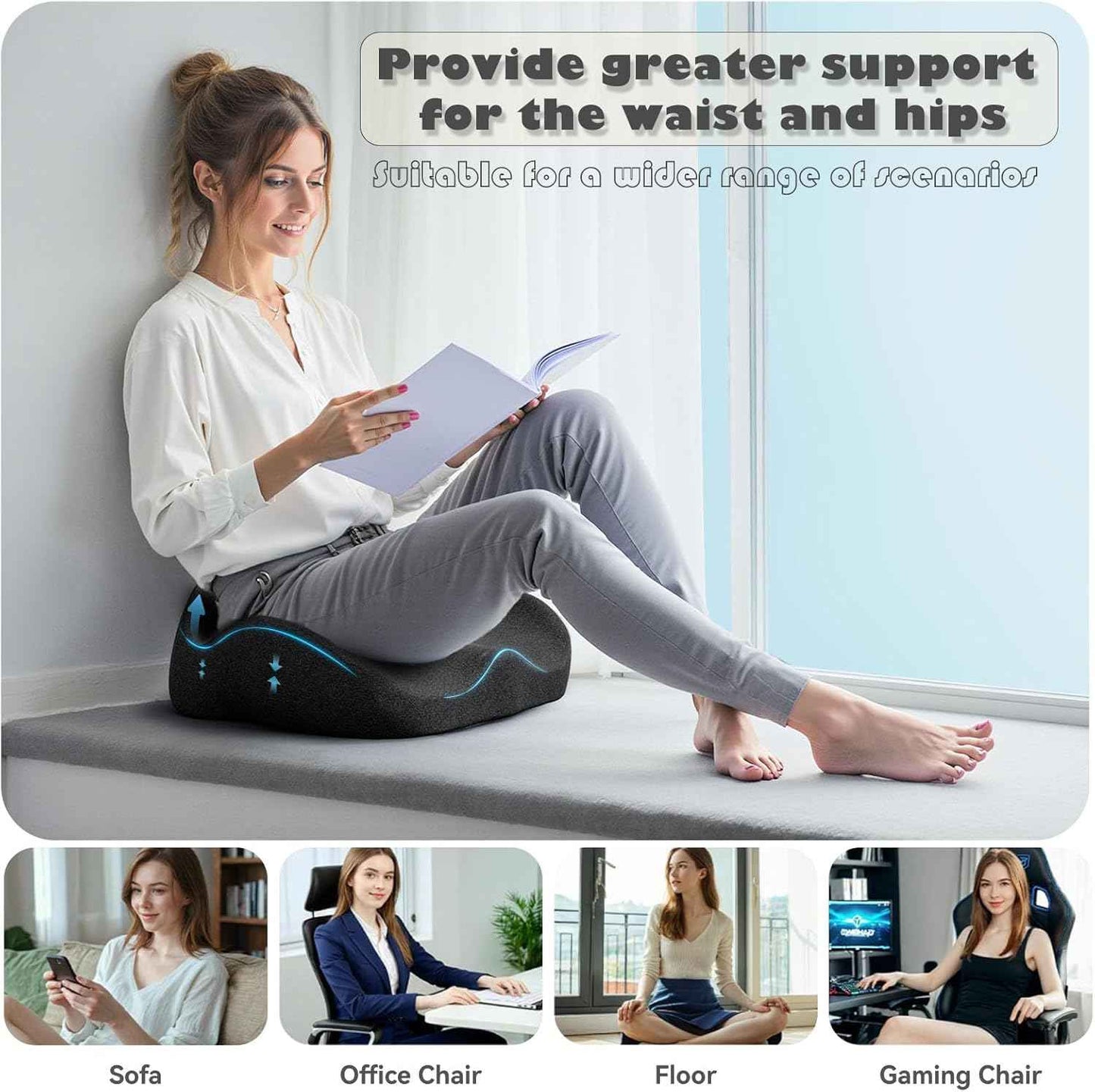 CXC Seat Cushions for Office Chairs, Ergonomic Memory Foam Cushion for Long Sitting, Breathable Desk Chair Pad for Home Office, Non-Slip Support for Hip & Lower Back Comfort (Dark Gray, Modal Fabric)