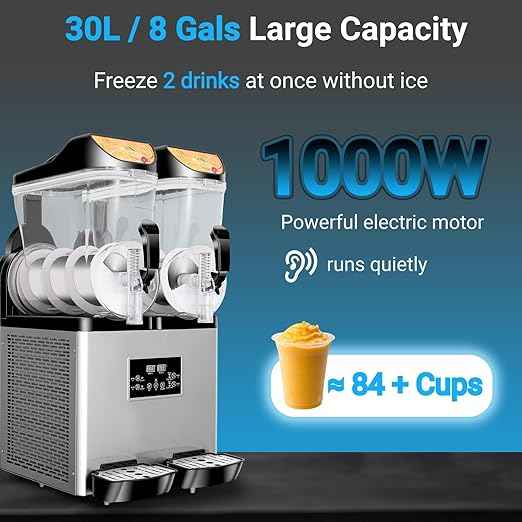 30L Commercial Slushy Machines 2 Tanks Commercial Frozen Drink Machine, Quiet Operation, No Ice Needed, Perfect for Slushie, Margarita, Daiquiri, Coffee Smoothie Tea in Events Parties