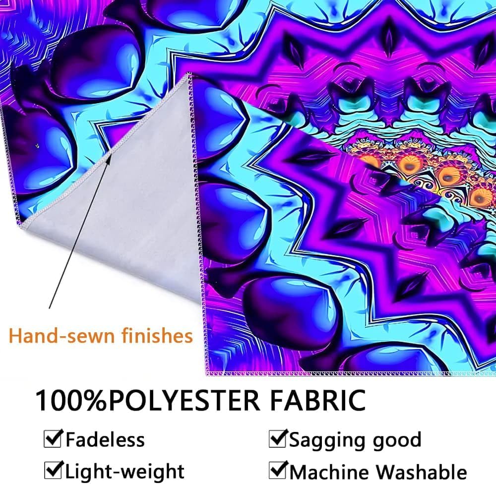 PSYHILAR Blacklight Mandala Tapestry for Bedroom, Black Light Posters for Adults and Teens, Colorful UV Reactive Aesthetic Bohemian Wall Art Decor (60 x 50 Inches)