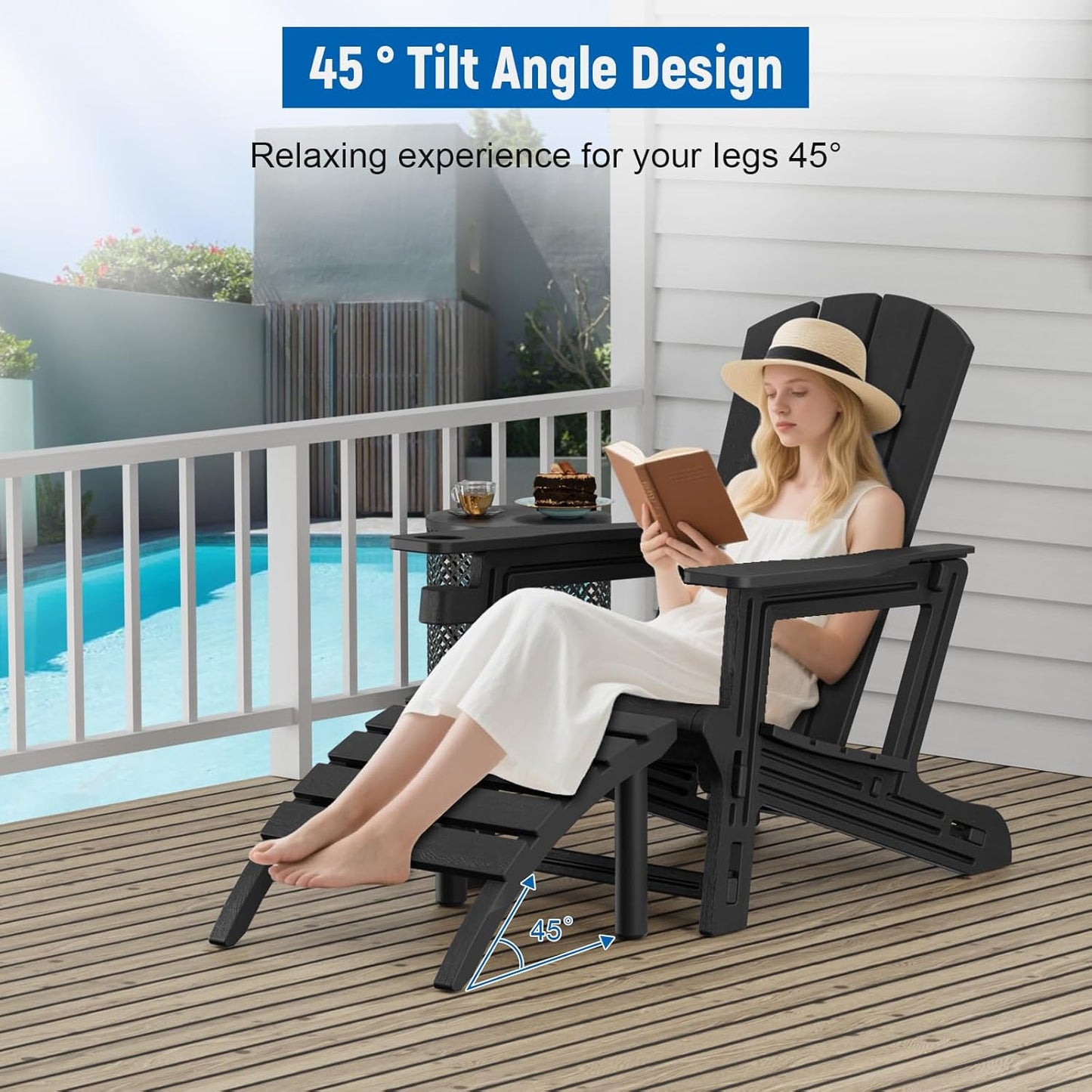 Adirondack Ottoman, HDPE Plastic Adirondack Footstool, All Weather Foot Rest for Adirondack Chair, Outdoor Footrest for Patio,Backyard, Lawn, Fire Pits, Black