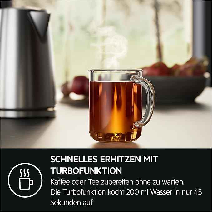 AEG kettle K5-1-6pcs Deli 5/2400 watts/5 adjustable temperature levels/1.7L/3 times automatic safety shutdown/anti-drip function, one-handed lid opening/stainless steel