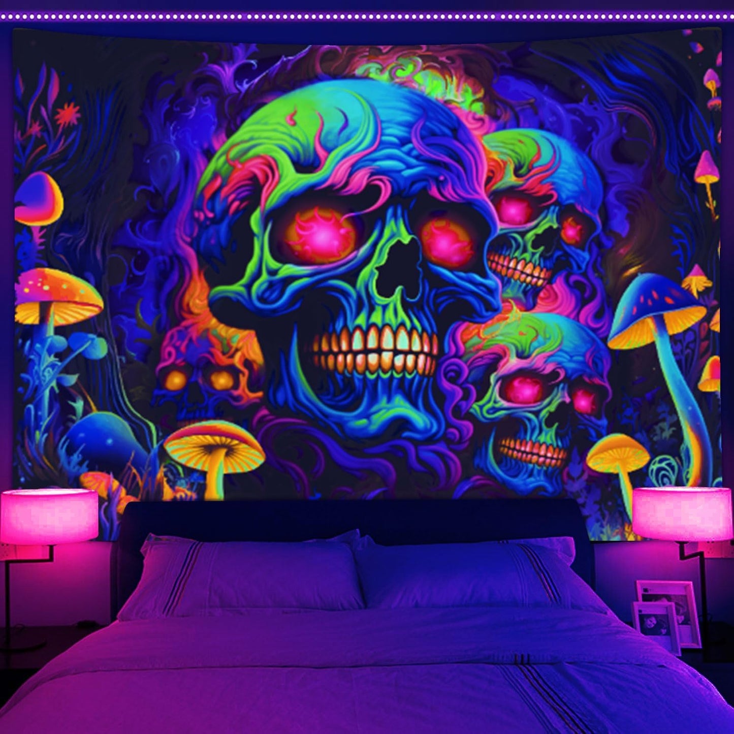 Xiaoput Skull Blacklight UV Reactive Skeleton Wall Tapestry for Bedroom, Living Room, Dorm Decor - 40x30IN