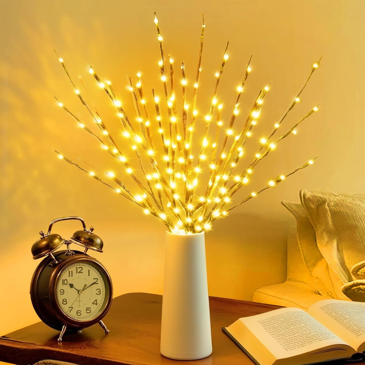 DK177 4 Pack Led Branch Light Battery Operated Lighted Branch Vase Filler Willow Tree Artificial Little Twig Power Golden 30 Inch 20 LED for Home Romantic Decoration (Gold-Warm White)