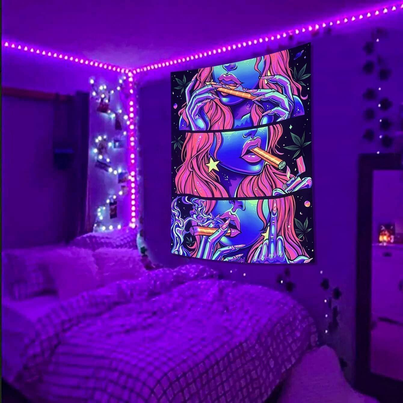 Wegklazax Fantasy Tapestry Blacklight Tapestry for Bedroom Cool Tapestries Wall Hanging for Bedroom and Living Room Pink 36×48 Inches