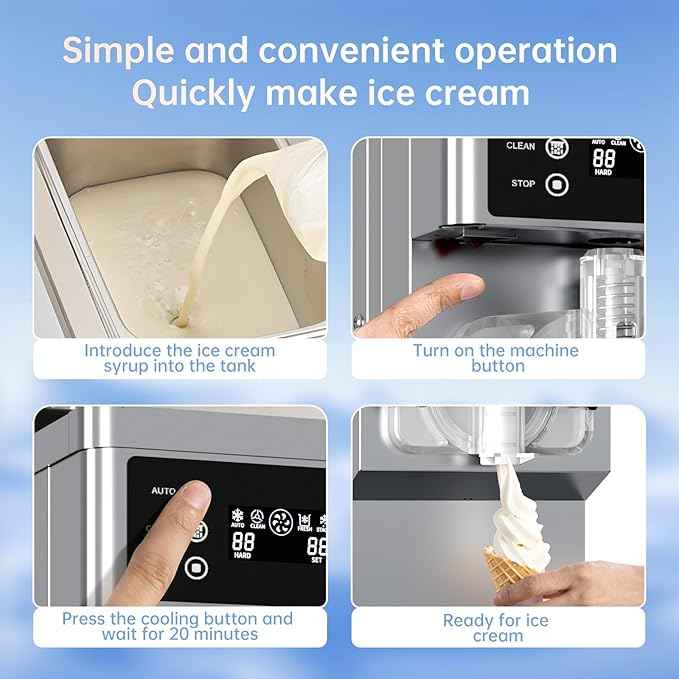 Commercial Ice Cream Maker Machine 1200W Single Flavor Soft Serve Ice Cream Machine 3.2 to 4.2 Gal/H 110V Ice Cream Machine with Pre-Cooling, Auto Clean, 6L Hopper for Restaurant Snack Bar