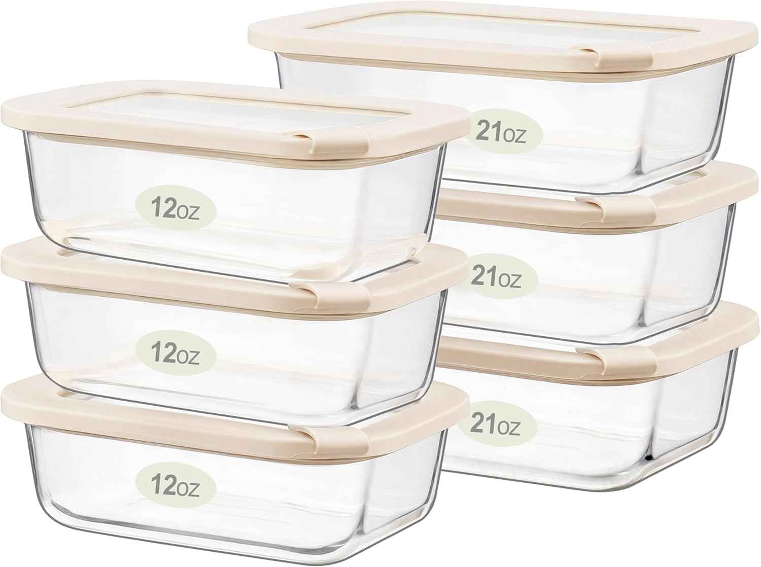 Urban Green Glass Food Storage Containers with Glass Lids, Microwave Safe Food Container Set, Aitight Meal Prep Container Set, LeakProof, 100% Plastic Free, 6 Pack