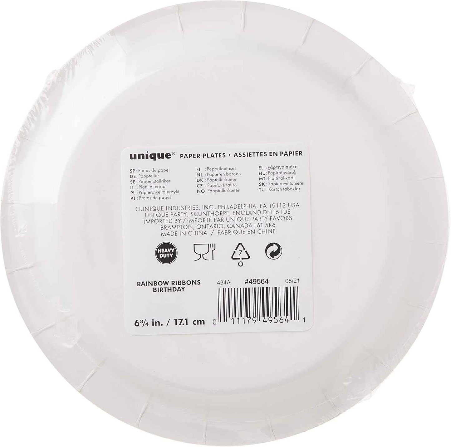 Multicolor Rainbow Ribbons Dessert Paper Plates - 7" (8 Count), Eye-catching & Eco-friendly - Perfect For Birthday Celebrations