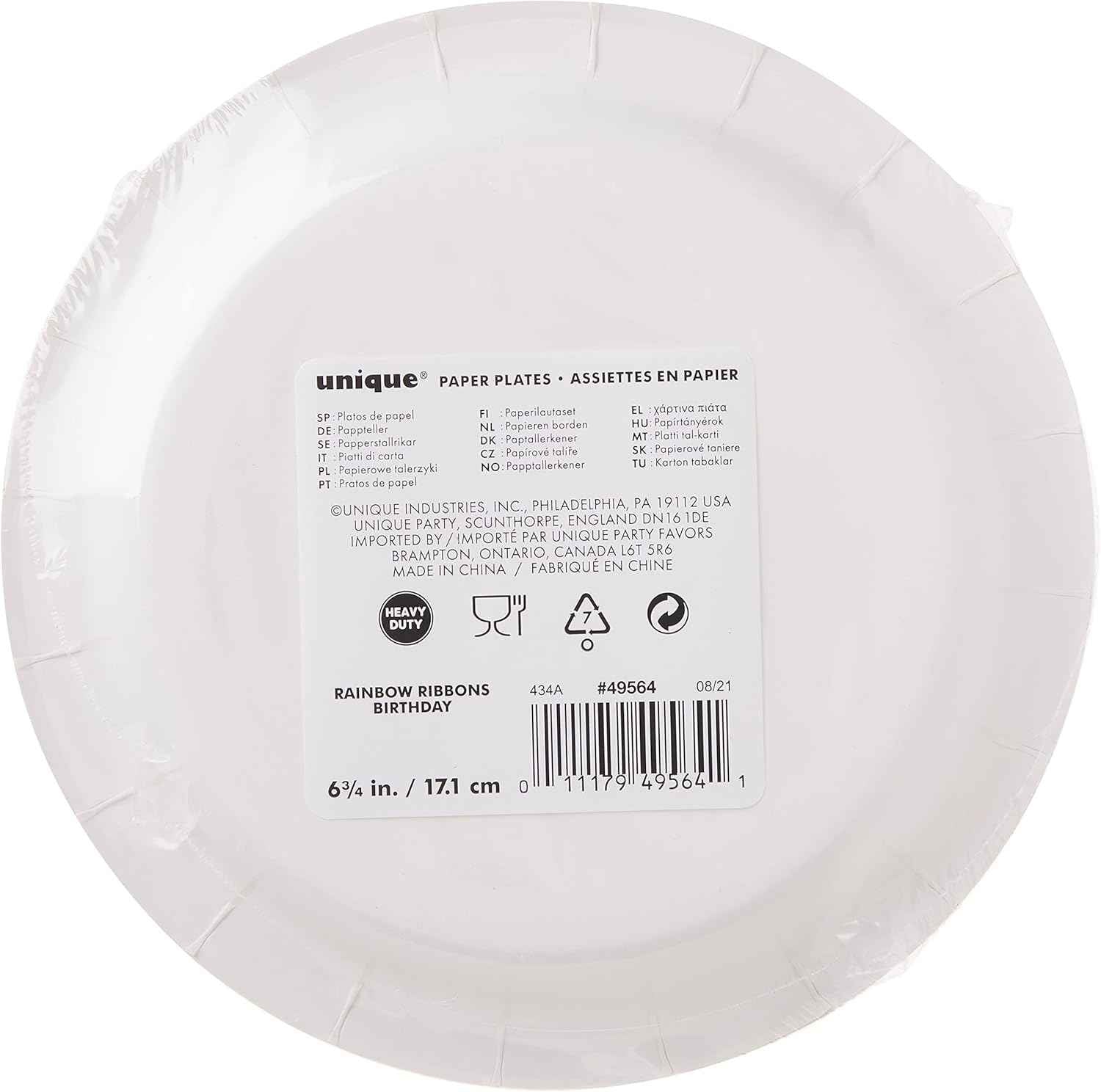 Multicolor Rainbow Ribbons Dessert Paper Plates - 7" (8 Count), Eye-catching & Eco-friendly - Perfect For Birthday Celebrations