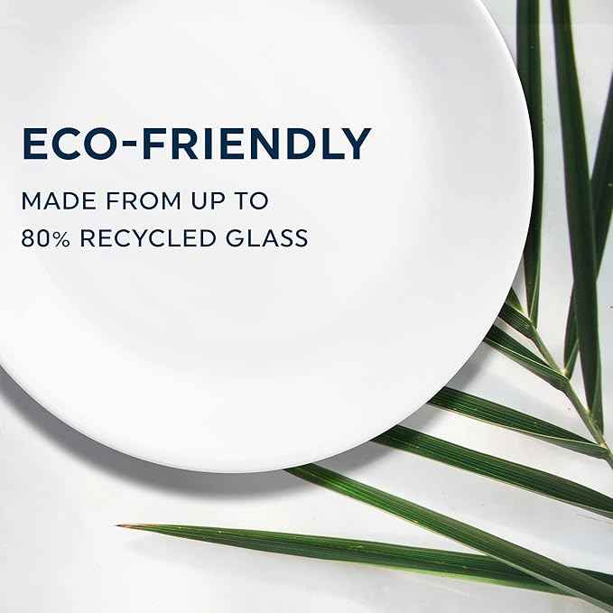 Corelle Vitrelle 8-Piece Dinner Plates Set Triple Layer Glass and Chip Resistant, Lightweight Round Plates, Winter Frost White