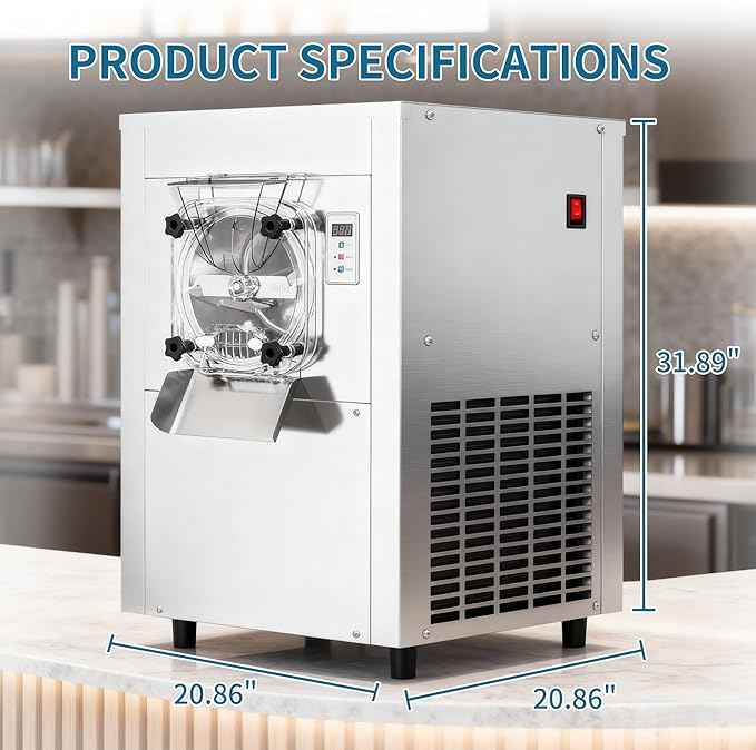 Commercial Hard Ice Cream Maker Machine 1600W 110V 4.7 to 5.7 Gallons Per Hour Gelato Ice Cream Machine with Auto Clean LED Panel Perfect for Snack Bar Restaurants
