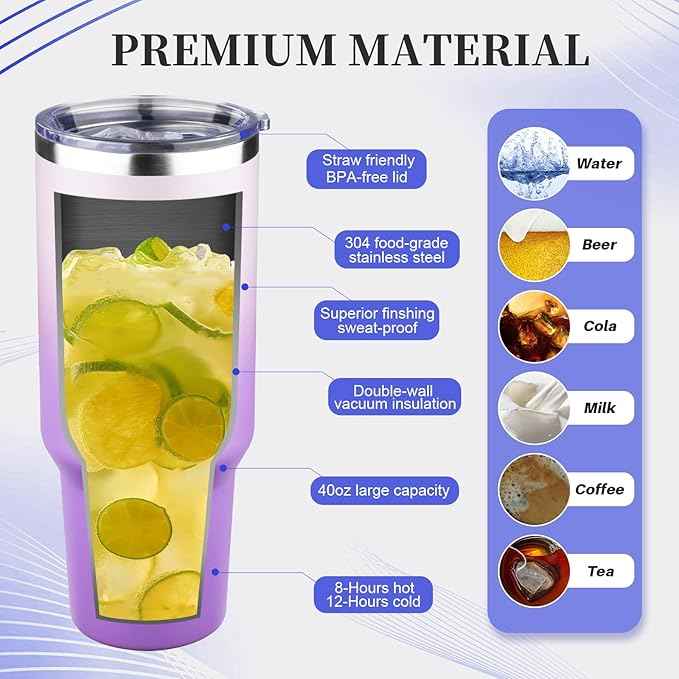 40 oz Tumbler with Lids and Straws Double Wall Vacuum Insulated Tumbler Cup,Stainless Steel Leak-proof Thermal Tumbler Powder Coated Travel Coffee Mug for Cold and Hot Drinks,Gardient Purple