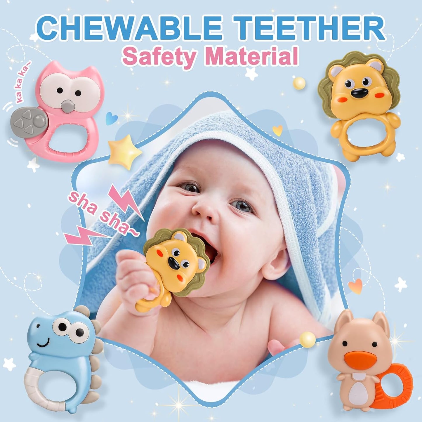 Crib Mobile with Music and Lights,Mobiles for Cribs, Baby Mobile Arm Toys Hanging for Girls Boys Infants 0-6 6-12 Months, Bassinets Nursery Musical Portable Mobile Clip On Pack and Play(Bule)