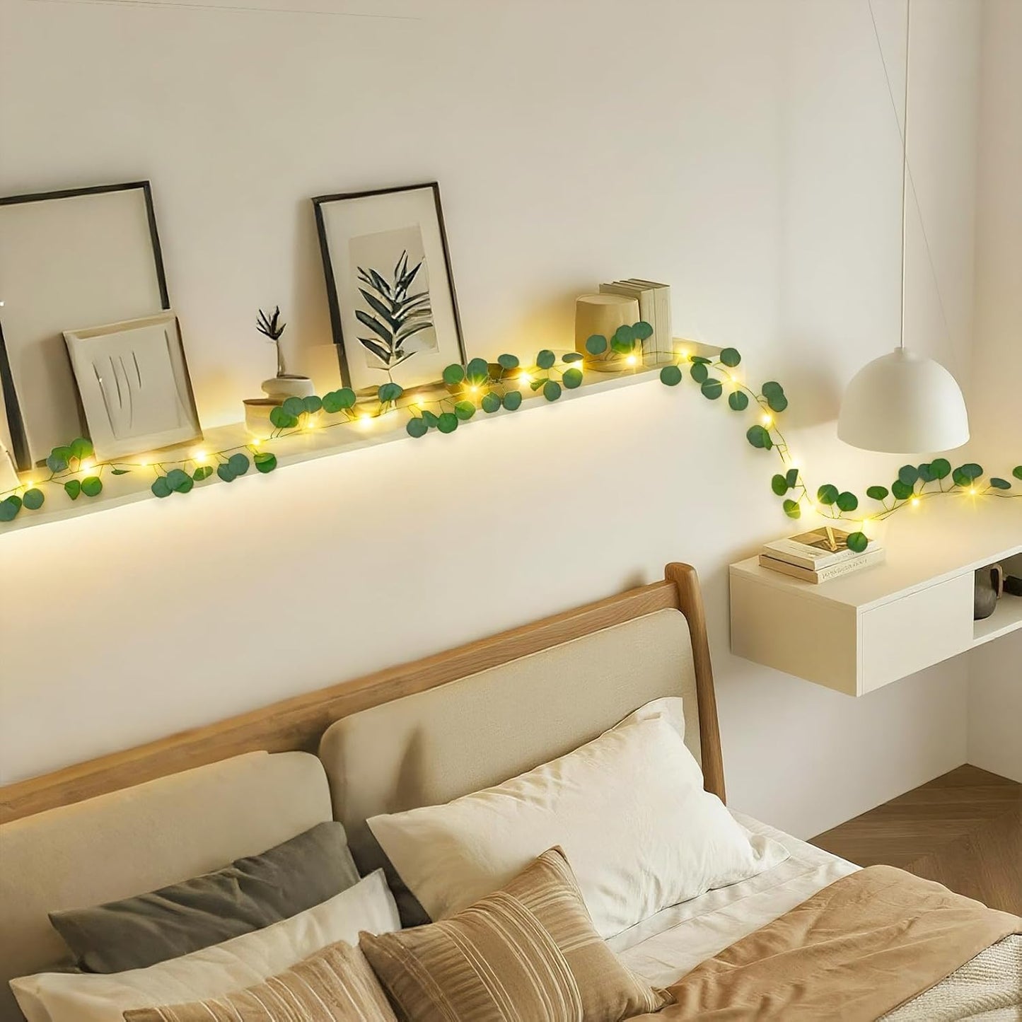 JMEXSUSS 33 FT 100 LED Eucalyptus Vine Fairy Lights, Vines with Lights Battery Operated with Remote, Eucalyptus Leaf Light Garland Indoor Outdoor for Bedroom Wall Classroom Party Decor(Warm White)
