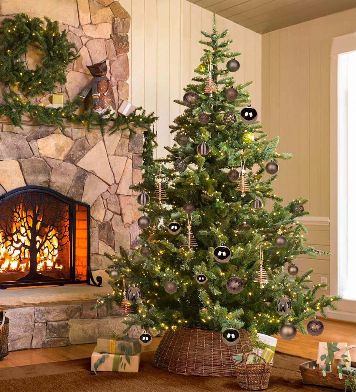 12PCS 3.15" Christmas Ball Ornaments Shatterproof Brown Christmas Tree Decorations Xmas Tree Balls Halloween Ornaments Décor