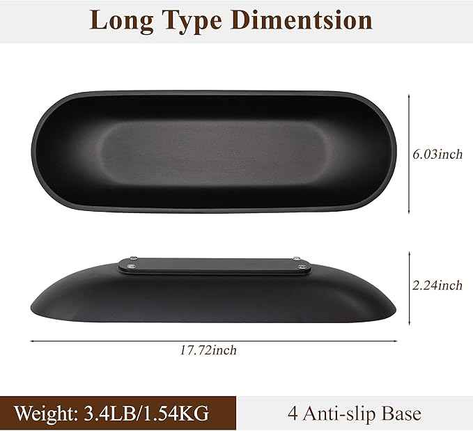 Enhanced Long Large Decorative Bowl for Home Decor - Long Dough Bowl for Table Centerpieces 17.72"W x 2.24"H - Black Minimalist Design Dough Decor Bowl for Coffee Table, Dining Table Centerpiece