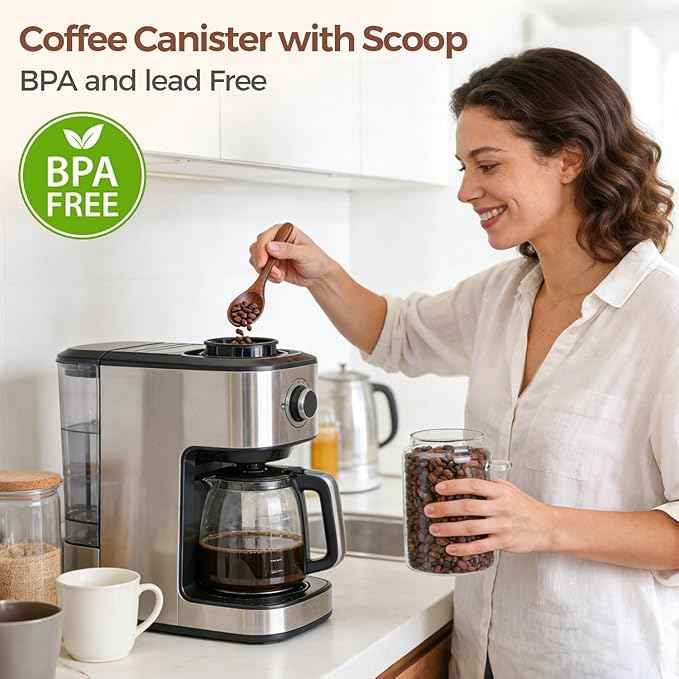 ComSaf of 2(0.8Qt) Glass Coffee Canister, Airtight Coffee Container with Spoon for Coffee Lovers to Store Whole Beans or Grounds, Coffee Jar Organize Coffee Bar & Office Tabletop