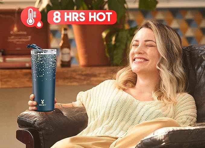 Meoky 24 oz Travel Coffee Mug with Leak-proof Lid, Stainless Steel Insulated Coffee Tumbler, Keeps Hot for 8 Hours or Cold for 24 Hours, Fits in Car Cup Holder (Midnight Galaxy)