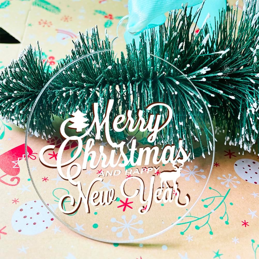 20Pcs 4 Inch Clear Acrylic Christmas Ornaments - DIY Craft Hanging Ornaments for Christmas Tree Decoration