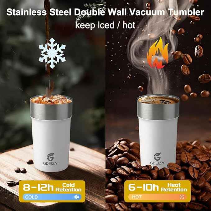 17oz Double Wall Stainless Steel Vacuum Insulated Travel Mug, Spill-Proof & Leak-Proof Coffee Mug, BPA-Free Reusable Coffee Cup for Hot & Cold Drinks, Black (White)