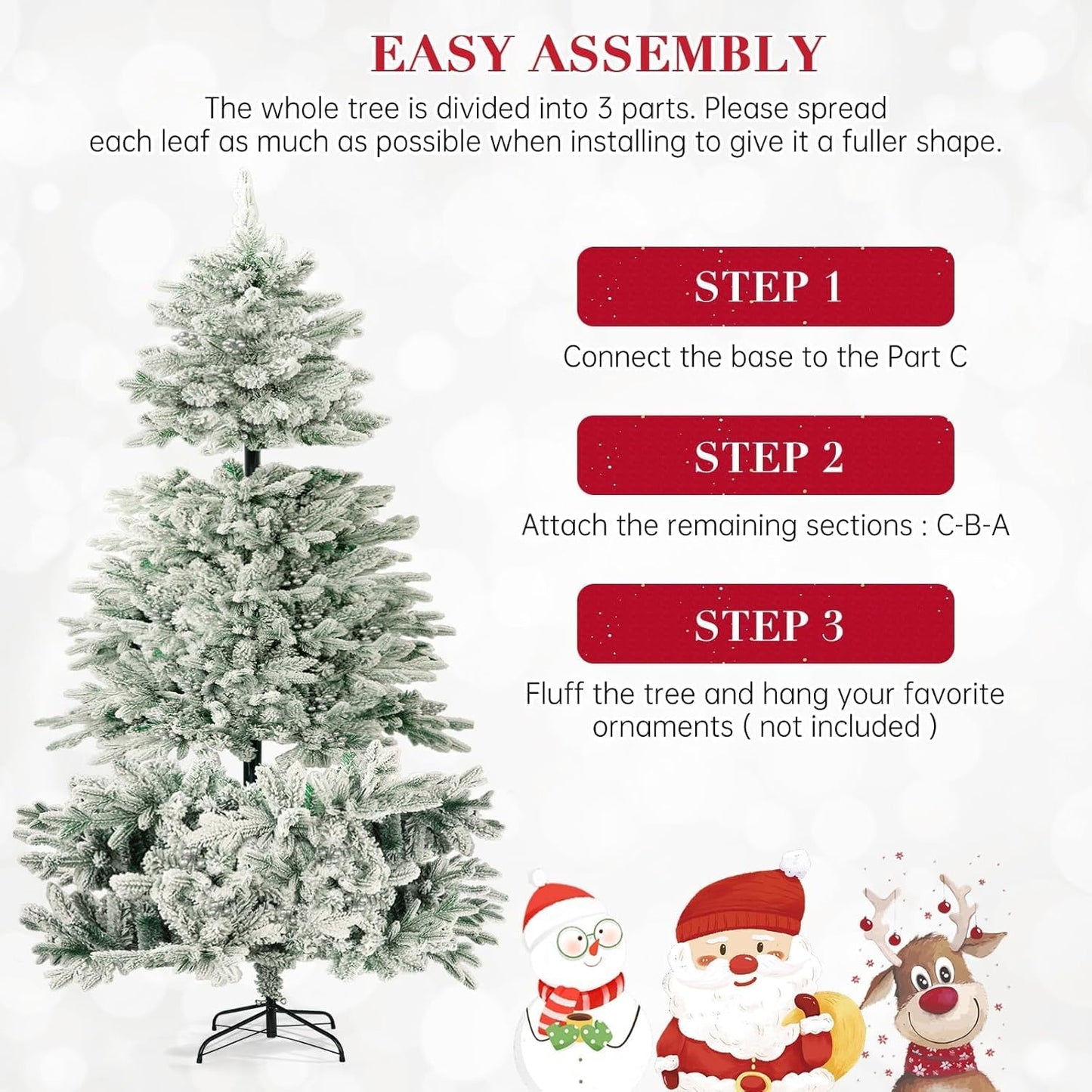Outroad 7ft Snow Flocked Christmas Tree Premium Hinged Artificial Pine Tree, Xmas Tree Metal Stand and 1000 Lush Branch Tips Holiday Decorate, Easy to Assemble, White