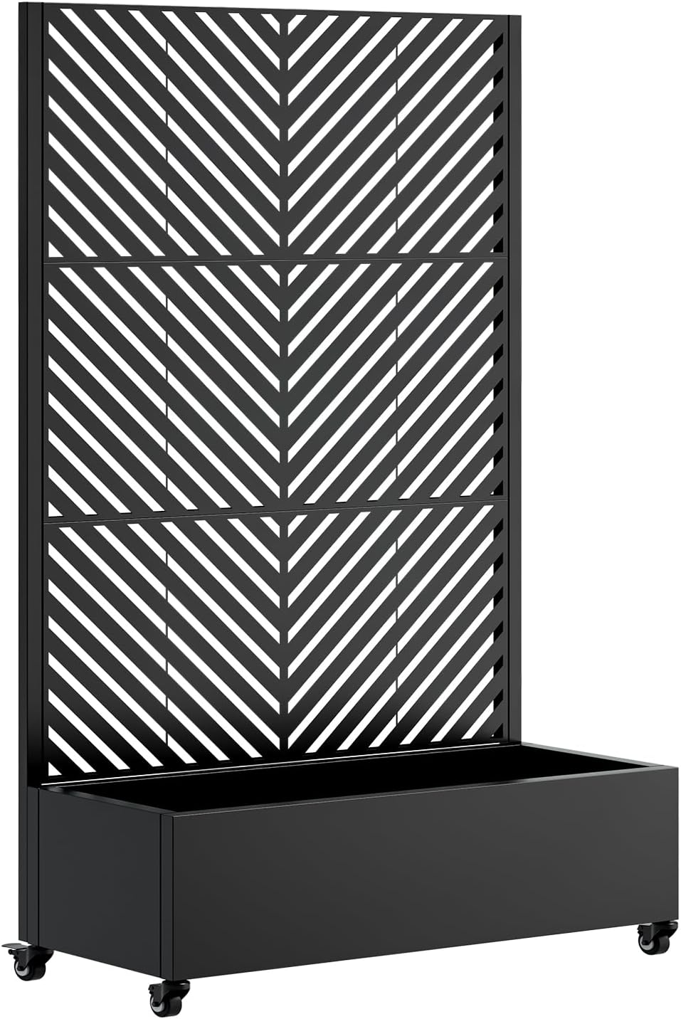 Metal Planter Box with Trellis and Wheels, 73"x47"x16" Galvanized Steel Raised Garden Bed with Drainage Holes, Outdoor Planter with Privacy Screen Function for Climbing Plants and Vines, Black