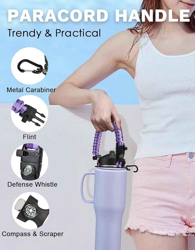 32 oz Insulated Water Bottle with Straw - Cold 48H & Hot 12H, Metal Water Bottle with Auto Spout Lid, Strap Carrier Pouch, Paracord Handle & Protective Boot, Travel Coffee Flask for Car Gym Office