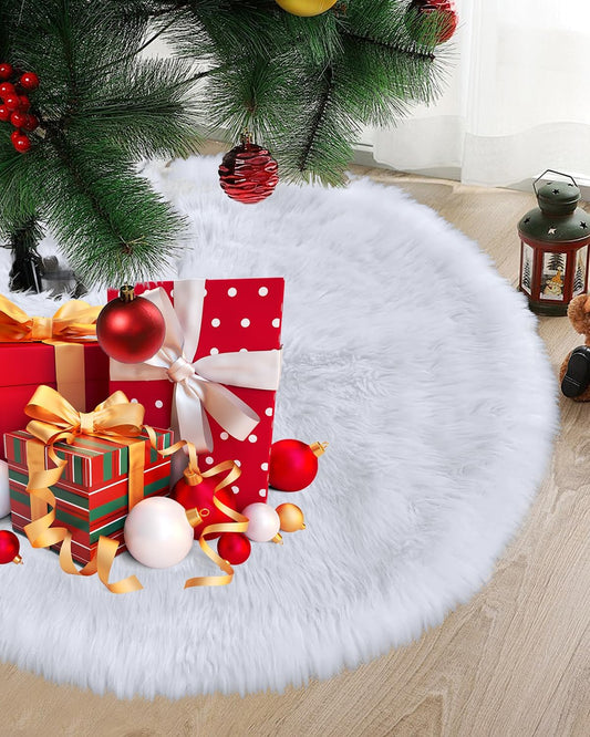 COOLWUFAN 48 Inches Christmas Tree Skirt for Xmas Tree Holiday Party Decorations White Plush (White)