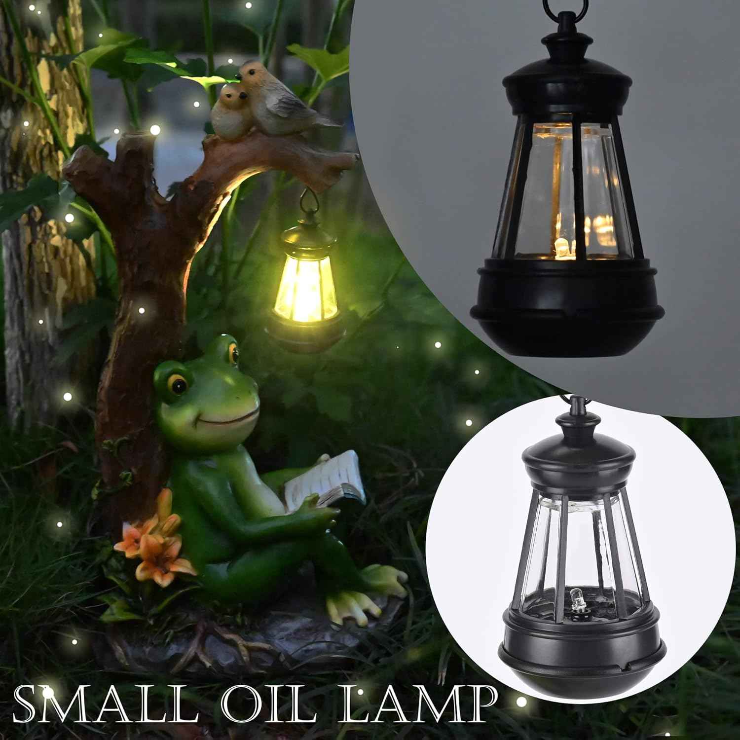 WENYLE Frog Figurine Garden Decor, Outdoor Resin Reading Frogs Statues with Solar Lantern, Funny Frog Solar Light Garden Statues Decoration for Patio Yard Lawn Porch Ornament