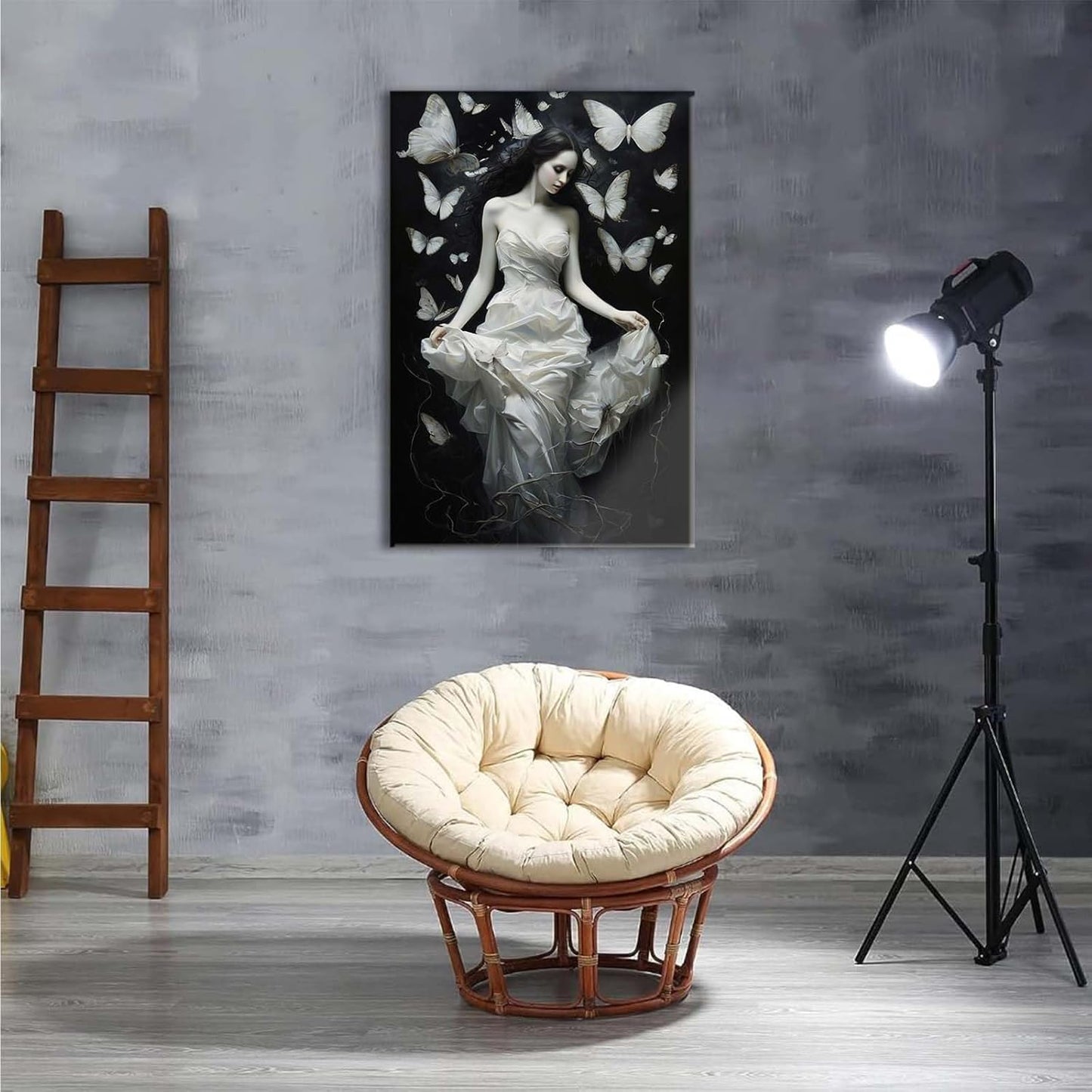 Vintage Gothic Feminine Canvas Wall Art Print Butterfly Poster Moody Preppy Wall Art Dark College Decor for Home Bedroom12x16in Wood Framed