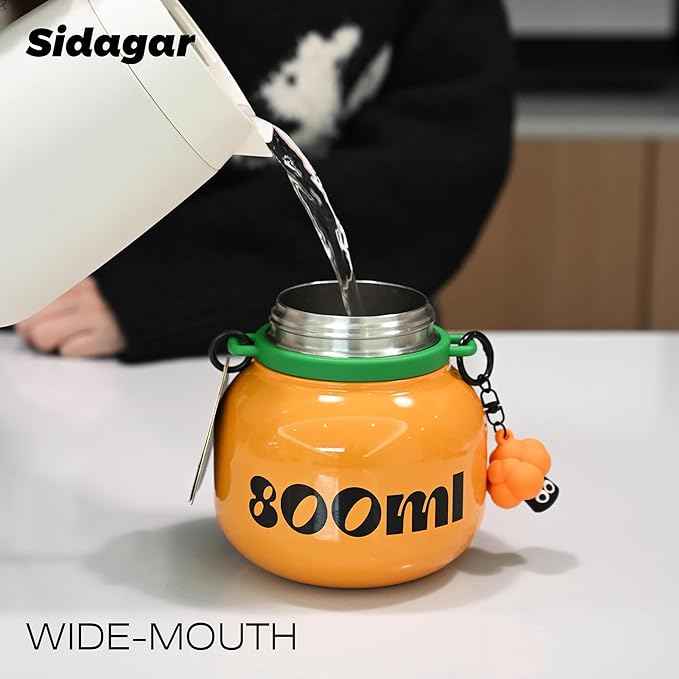 27 oz Aesthetic Water Bottle with Straw and Carry Handle, Chunky Wide Mouth Vacuum Insulated Stainless Steel Flask Taza Easy Carry, Trendy Portable Tumbler for School, Gym, Travel, Orange