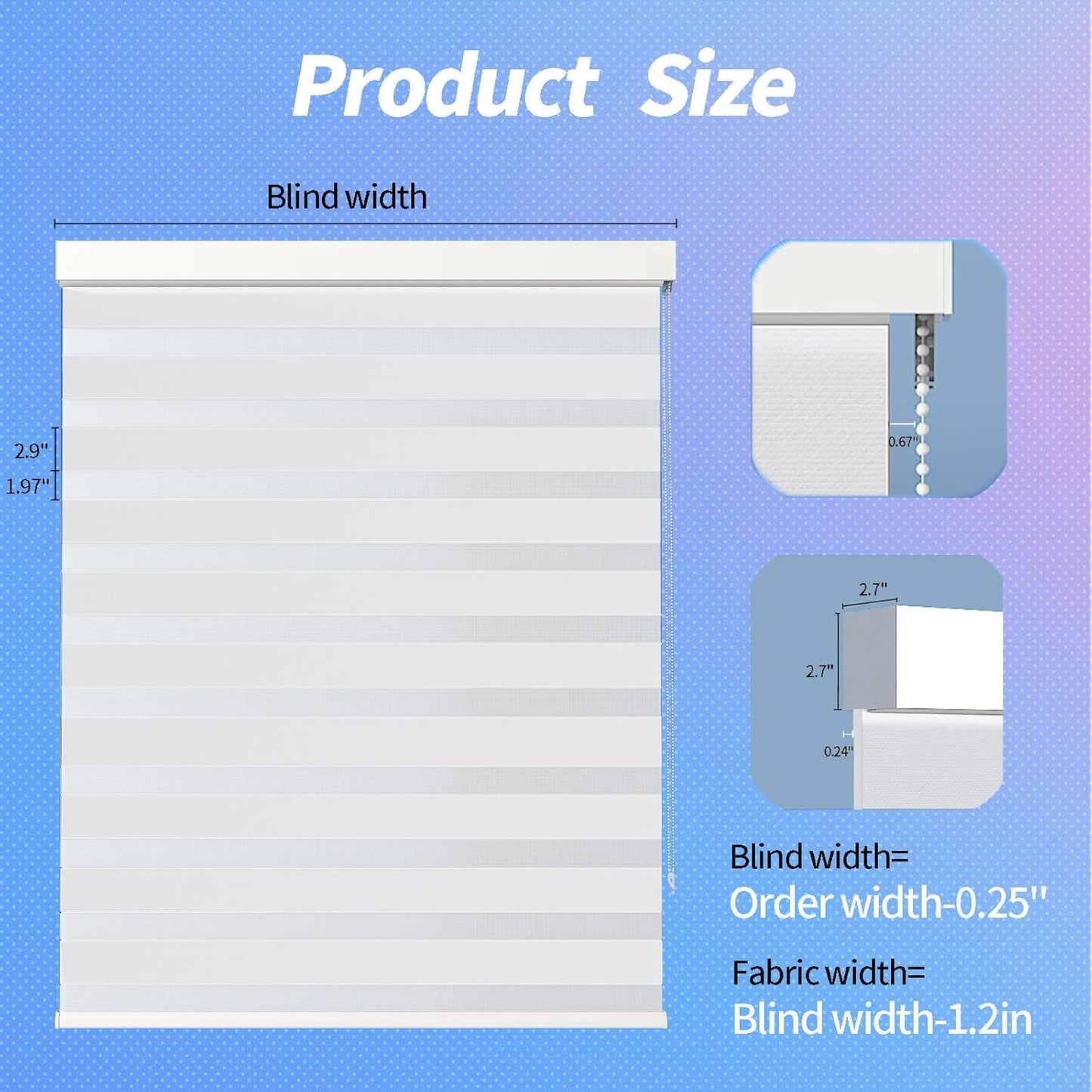 Zebra Blinds for Windows (47" W x 72" H, White) Zebra Roller Window Shades, Corded Dual Layer Light Filtering Privacy for Day and Night, Light Control and Protecting Privacy for Home and Office